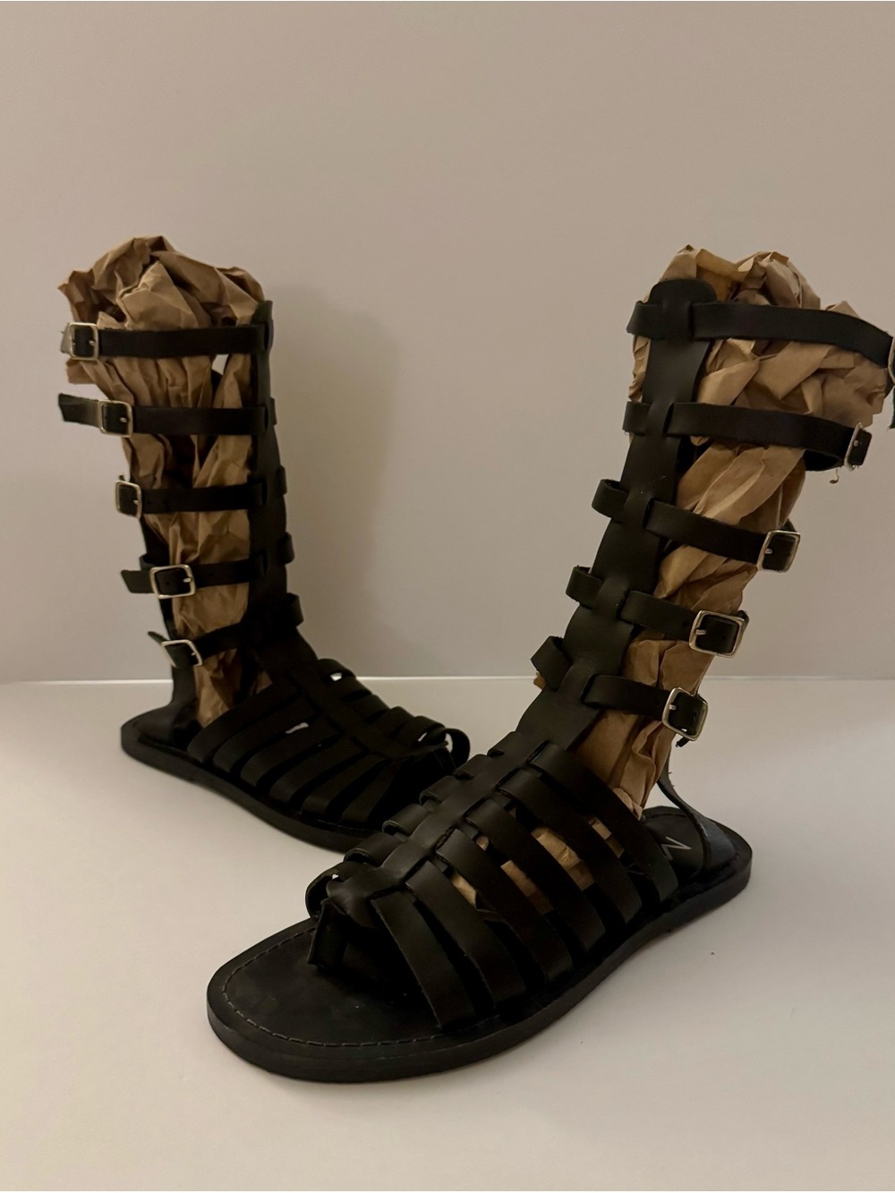 Black Gladiator Knee-High Strappy Sandals